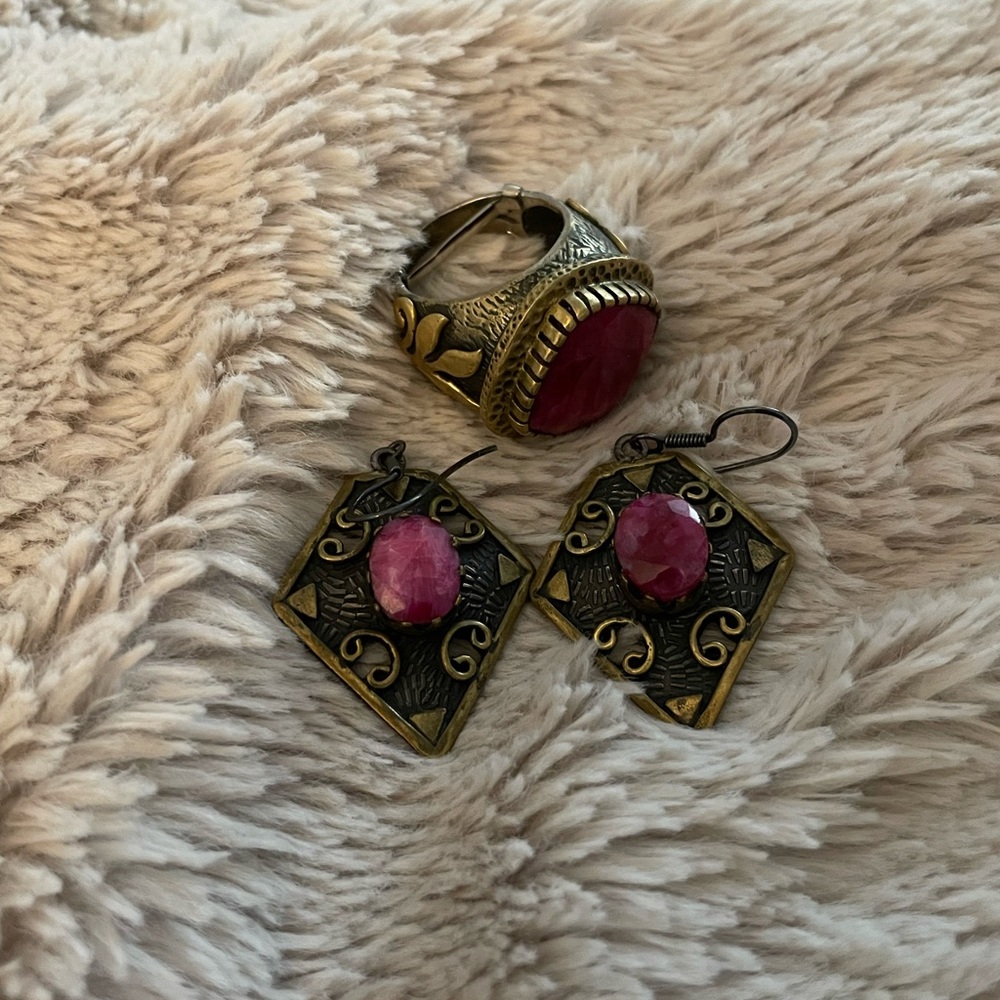 Art Deco Genuine Ruby Earrings And Cushion Amethy… - image 7